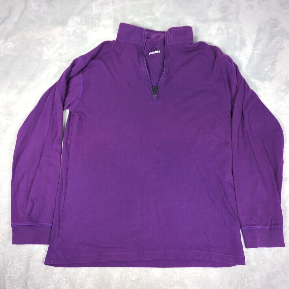 Adidas Sweatshirt Womens Large Purple 1/4 Zip Anorak Active Gym Run‎ VTG 90s *